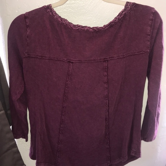 Free People 3/4 Sleeve Purple Crochet Top - Picture 5 of 5